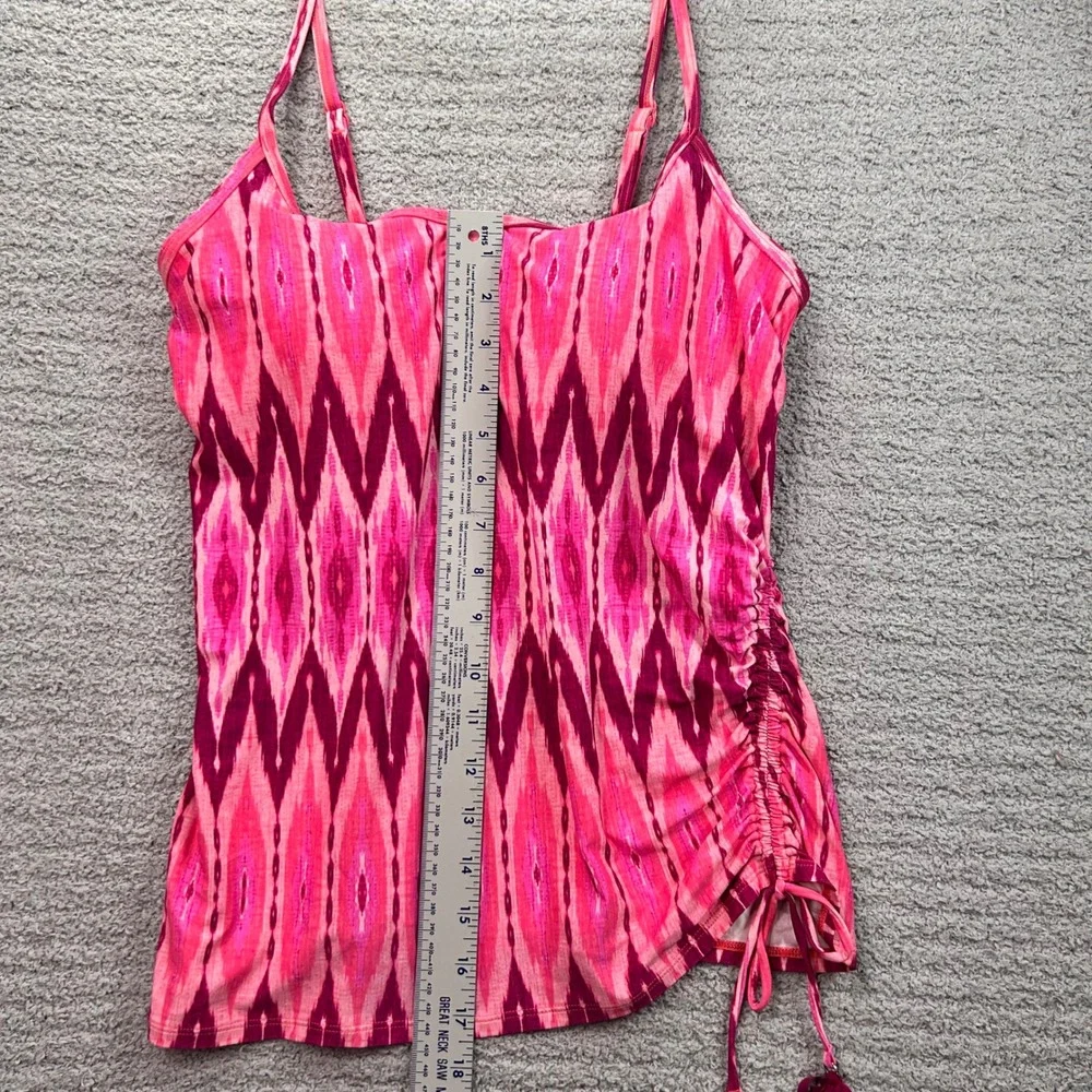 Beach House Tankini Top Ikat Ruched Pink 8 Boho Tropical Resort Swimwear Tankini